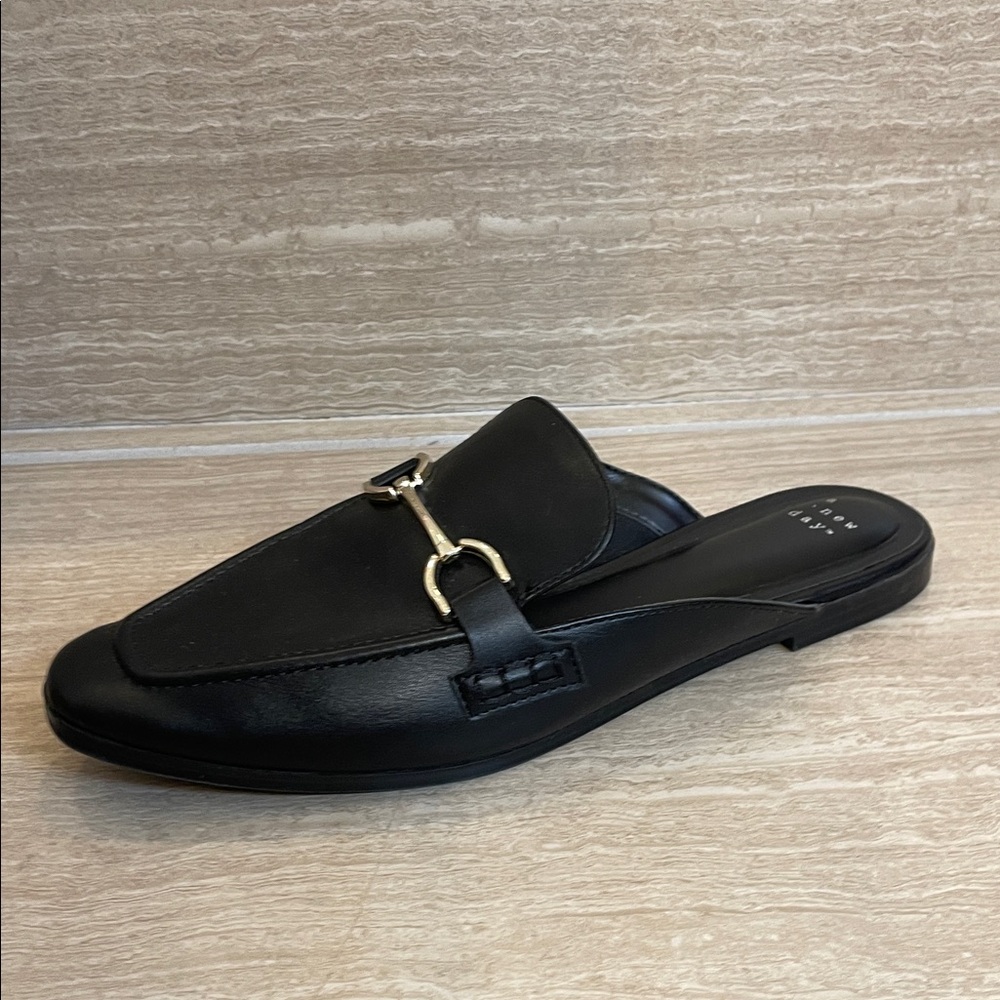 A New Day Black UGC Sz 9 Slip on Loafers with Metallic silver buckle detail - Picture 4 of 13